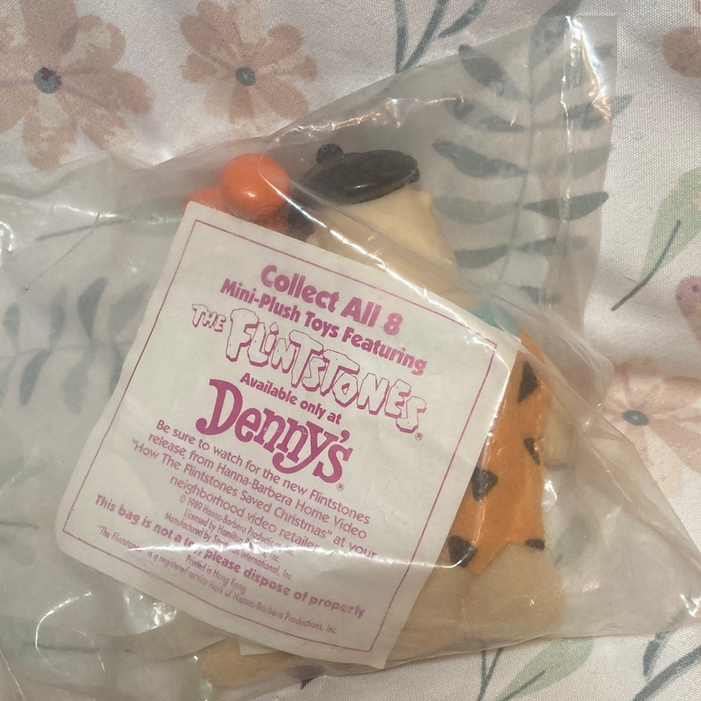 1989 Denny's Mini Plush The Flintstones Toy Vintage Fred & Wilma SEALED - Picture 2 of 2